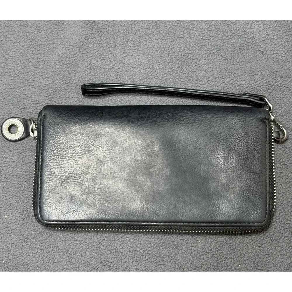VTG Harley-Davidson Zip Around Wristlet Wallet Logo Biker Motorcycle Black Laces